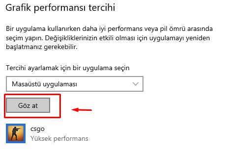 Windows 10 Grafik performans seçenekleri